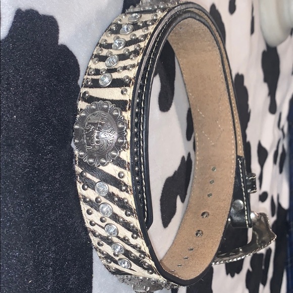 Nocona zebra print hide concho western belt